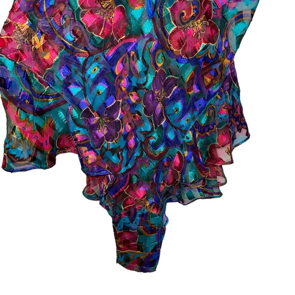 VS 90s Gold Label semisheer floral & paisley print in jewel tones teddy bodysuit - Picture 13 of 17